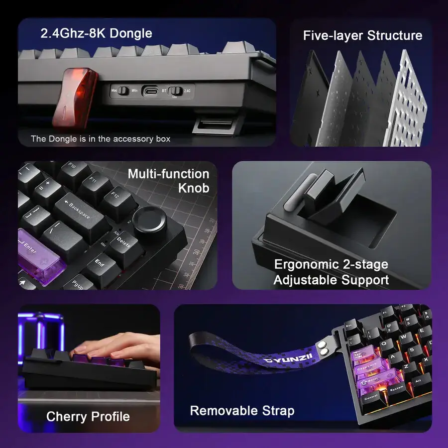 YUNZII RT75 PRO : clavier gaming Dual 8K, switches magnétiques et rapid trigger 7 YUNZII RT75 PRO — clavier gaming 75%, Dual 8K, switches magnétiques, rapid trigger, RGB, hot‑swap, USB‑C