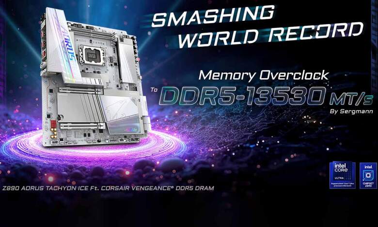 GIGABYTE Z890 AORUS TACHYON ICE record DDR5 13530 MTs