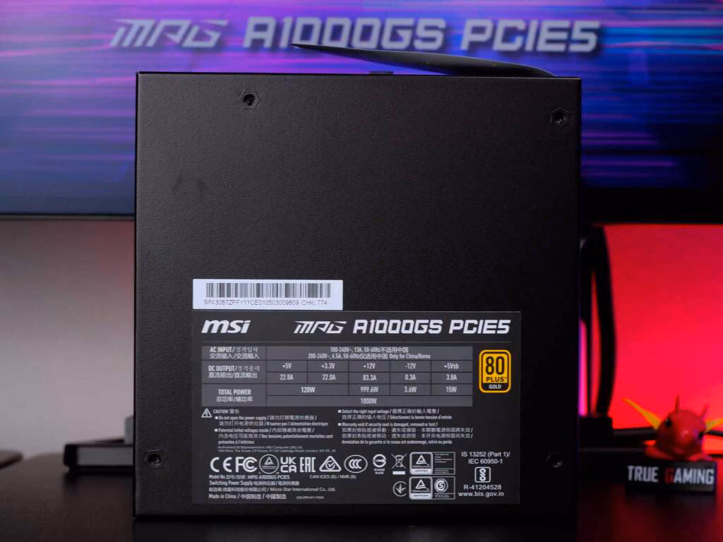 MSI MPG A1000GS face pleine etiquette specs