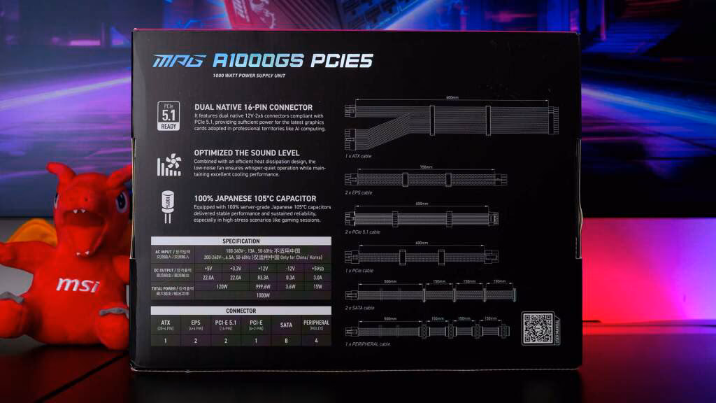 MSI MPG A1000GS verso de la boite