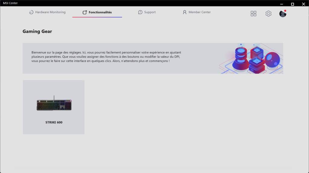 MSI STRIKE 600 logiciel accueil