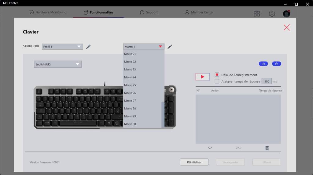 MSI STRIKE 600 logiciel macros