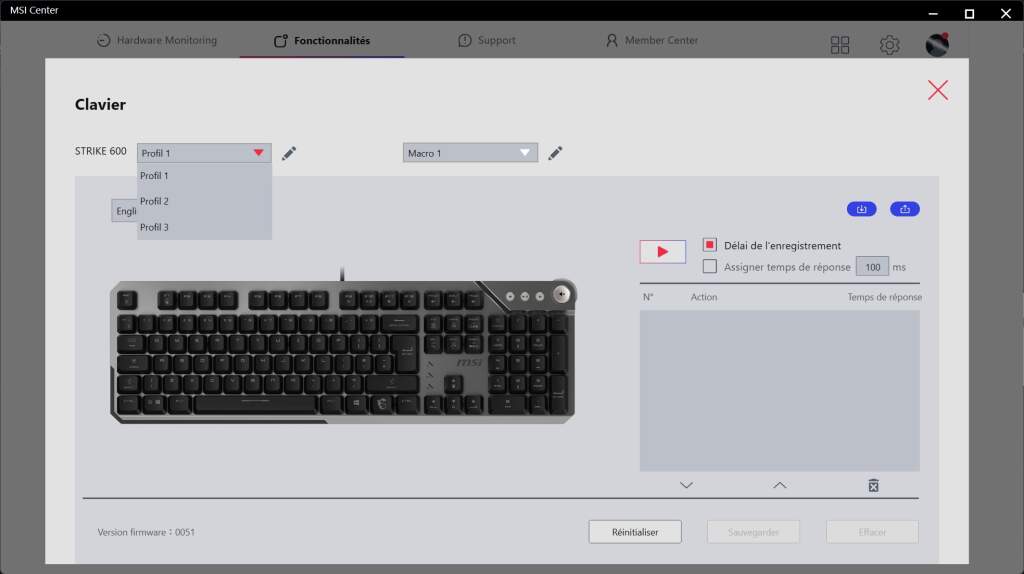MSI STRIKE 600 logiciel profils
