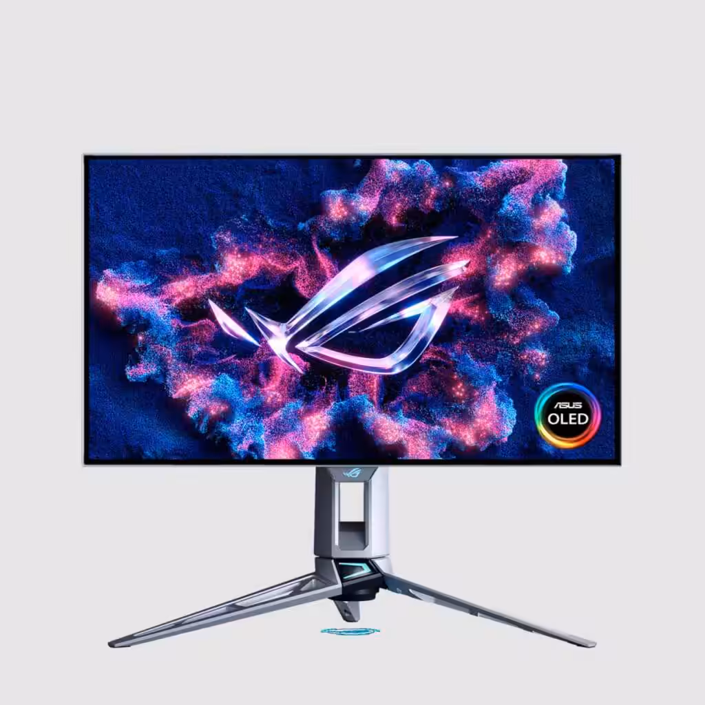 ASUS ROG dévoile ses moniteurs OLED 27" PG27AQWP-W et XG27AQWMG avec technologie Tandem OLED et taux jusqu’à 540 Hz 27 ROG Swift OLED PG27AQWP-W face