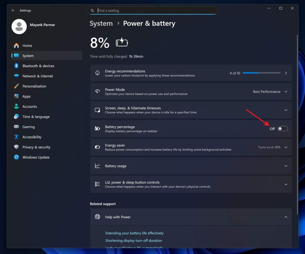 Windows 11 Show Battery Percentage