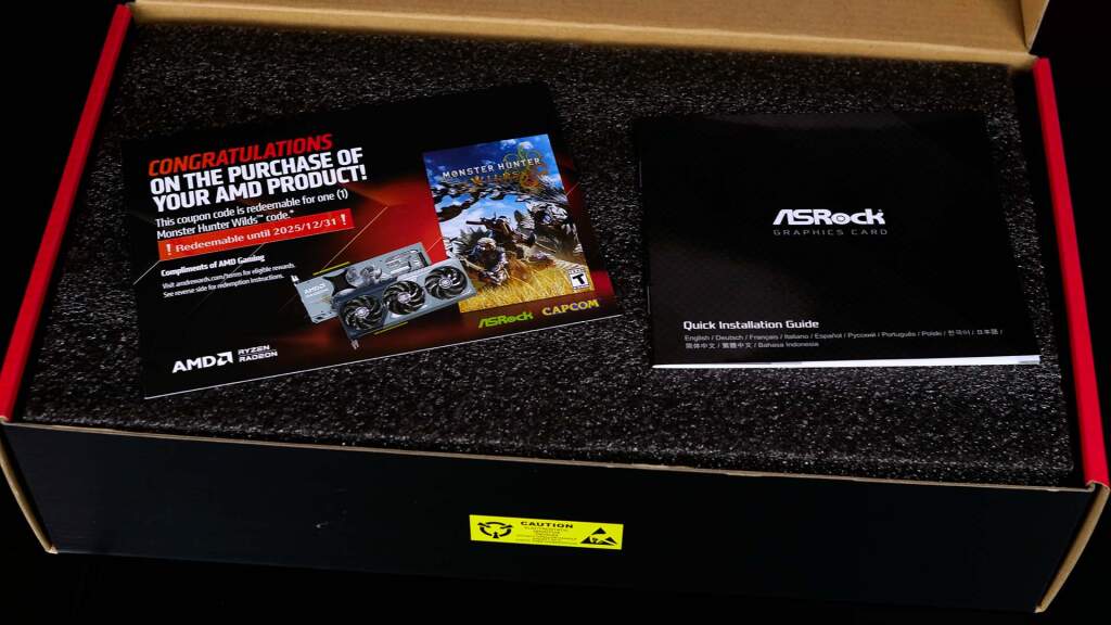 Unboxing de la ASRock Radeon RX 9070 XT Monster Hunter Wilds Edition 6 asrock amd radeon rx 9070 xt steel legend monster hunter 16 go oc box open