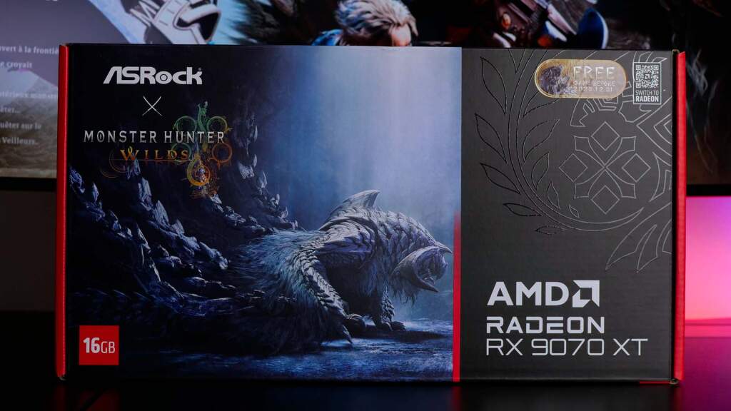 Unboxing de la ASRock Radeon RX 9070 XT Monster Hunter Wilds Edition 2 asrock amd radeon rx 9070 xt steel legend monster hunter 16 go oc box recto