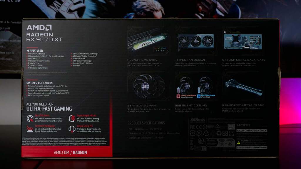 Unboxing de la ASRock Radeon RX 9070 XT Monster Hunter Wilds Edition 4 asrock amd radeon rx 9070 xt steel legend monster hunter 16 go oc box verso