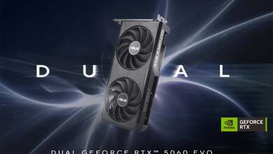 ASUS Dual RTX 5060 EVO : PCB raccourci et connecteur PCIe 5.0 x8 inédit au catalogue 10 Carte graphique ASUS GeForce RTX 5060 EVO Dual 8GB vue de dessus montrant PCB raccourci et connecteur PCIe 5.0 x8 inédit