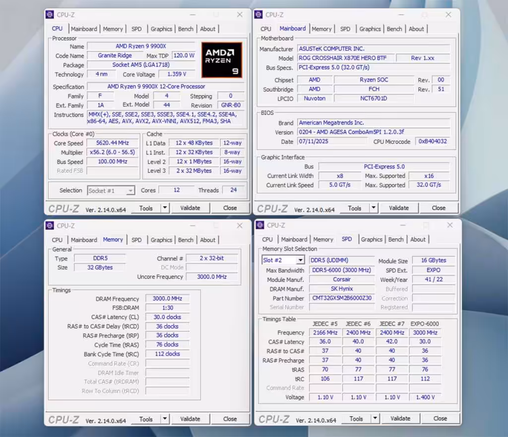 crosshair x870e hero btf 6000 cpu z
