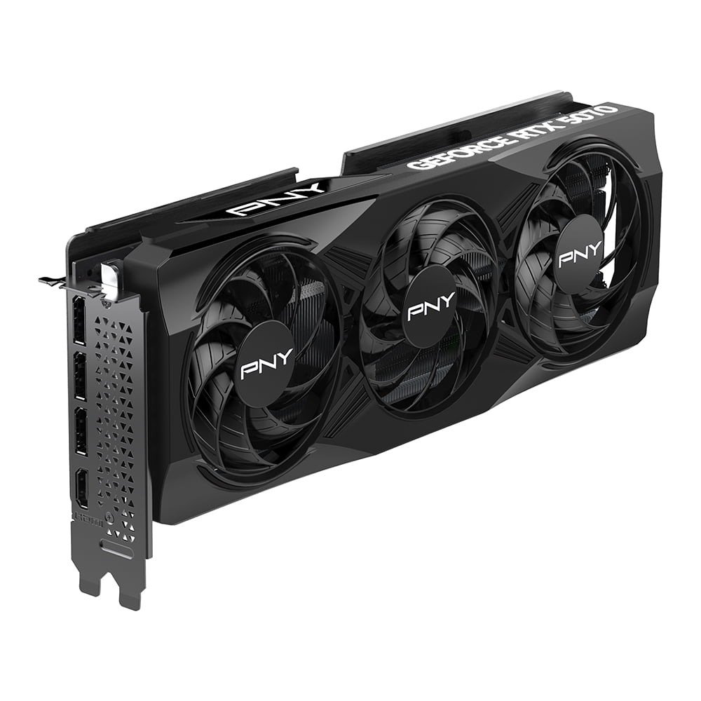 GeForce RTX 5070 : nouveau prix plancher à 489 dollars chez Walmart pour la PNY OC 3 Carte graphique PNY GeForce RTX 5070 OC présentée sur fond en trois quart