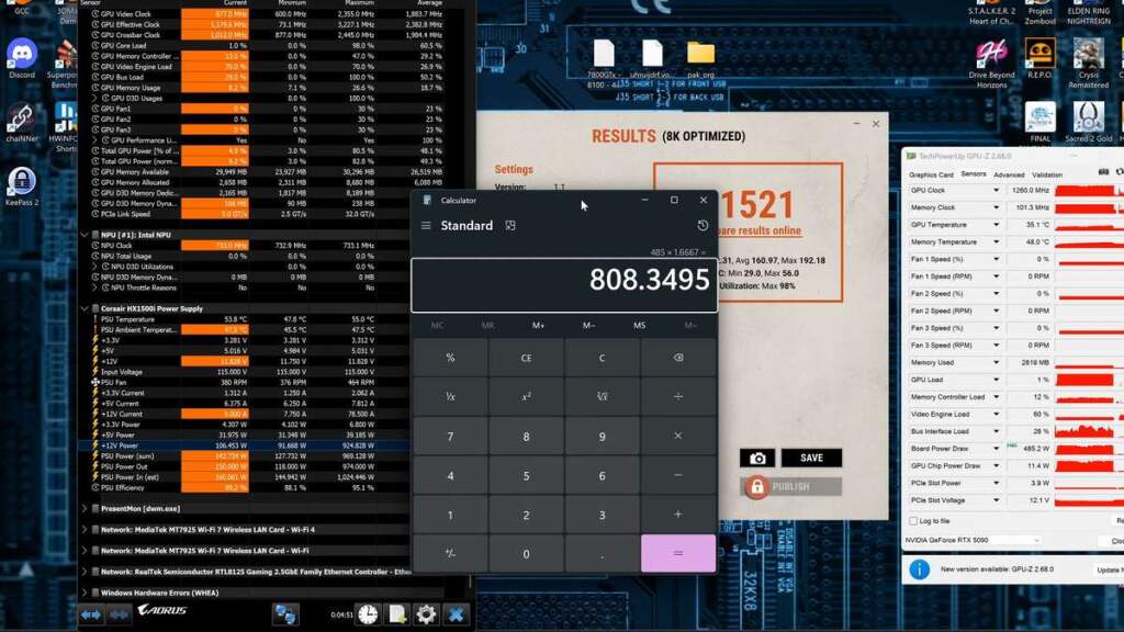 Carte Gigabyte RTX 5090 modifiée montrant deux connecteurs 16 broches et un shunt sur le PCB, alimentation haute puissance