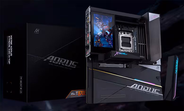 Carte mère X870E AORUS XTREME X3D AI TOP : GIGABYTE muscle l’AM5 avec OC IA et DDR5 9000+ 1 Carte mère GIGABYTE X870E AORUS XTREME X3D AI TOP, socket AM5, OC IA, DDR5 9000+, VRM haut de gamme, PCIe 5.0
