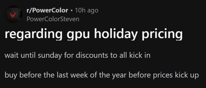 Infographie PowerColor indiquant une hausse des prix GPU en 2026 et recommandation d’acheter avant la fin d’année