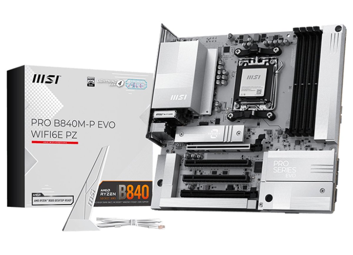 MSI Project Zero arrive sur l’entrée de gamme : première carte mère AMD B840 au dos 2 Carte mère MSI Project Zero B840 vue de dessus montrant le socket AMD, VRM refroidi et connecteurs d'extension pour PC