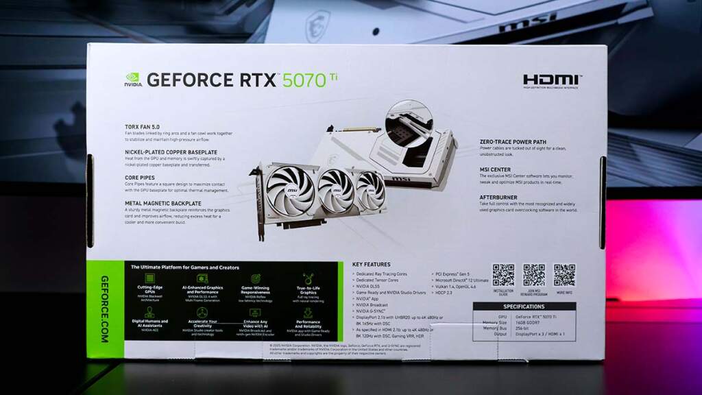 msi rtx 5070 ti ventus 3x pz box verso