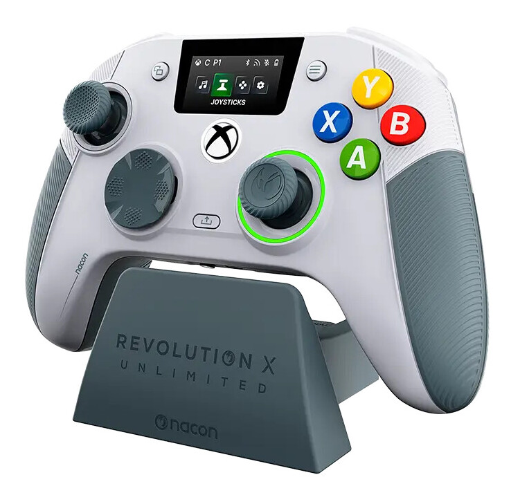 Manette Nacon Revolution X Unlimited édition anniversaire Xbox 360 noire et rouge, pad filaire sans-fil, sticks asymétriques, gâchettes programmables, design retro hardware
