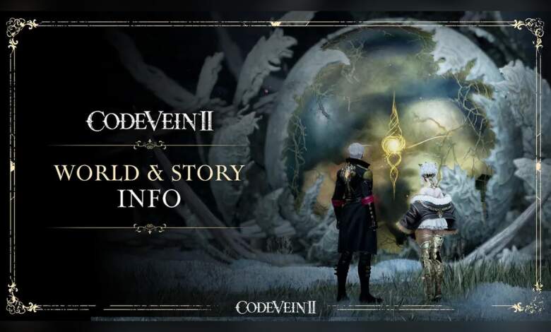 Illustration Code Vein II gameplay sombre, personnages armés, effets lumineux, textures haute résolution, rendu GPU, atmosphère post-apocalyptique