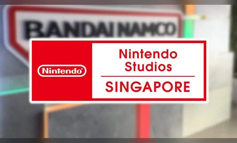 Logo Nintendo et Bandai Namco sur fond de circuits imprimés, composants hardware et consoles de jeu