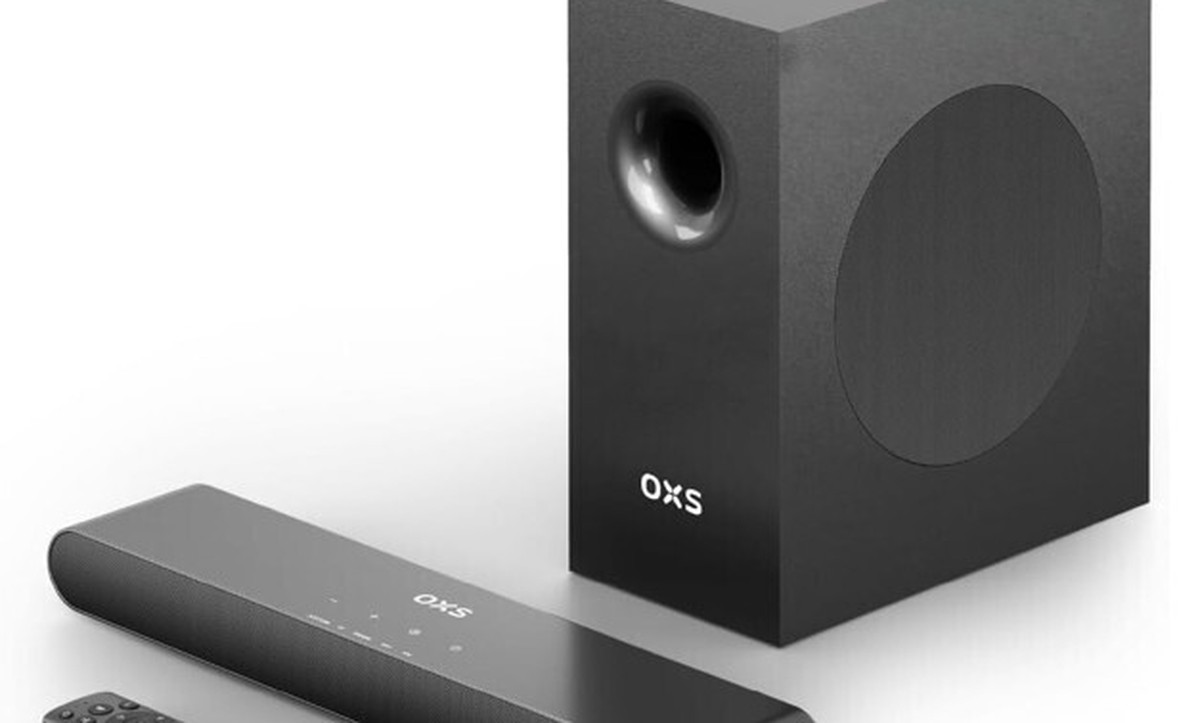 Barre de son OXS S21 2.1 avec caisson, 240 W, réponse 45 Hz, HDMI ARC, design compact pour home cinéma