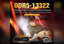 Modules mémoire DDR5 G.SKILL sur carte mère ASUS affichant record DDR5-13322 avec refroidissement LN2