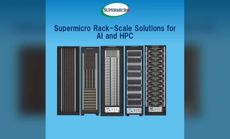 Serveur Supermicro rack 2U avec refroidissement liquide, GPU haute densité pour IA et HPC, baie réseau et ventilation