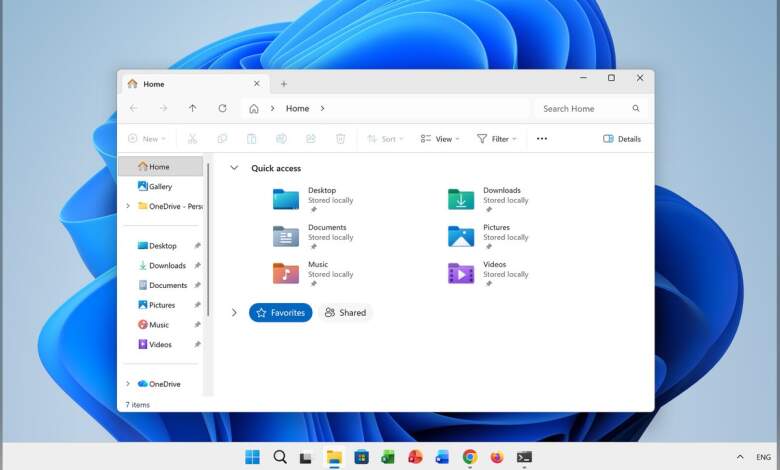 Capture d’écran de Windows 11 montrant l’explorateur de fichiers préchargé, interface moderne, effets Fluent Design, optimisation mémoire et lancement accéléré