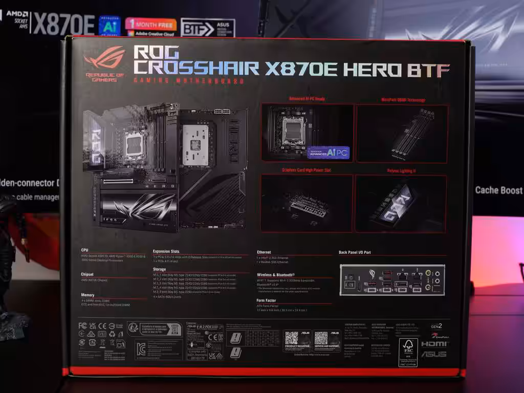rog crosshair x870e hero btf box verso