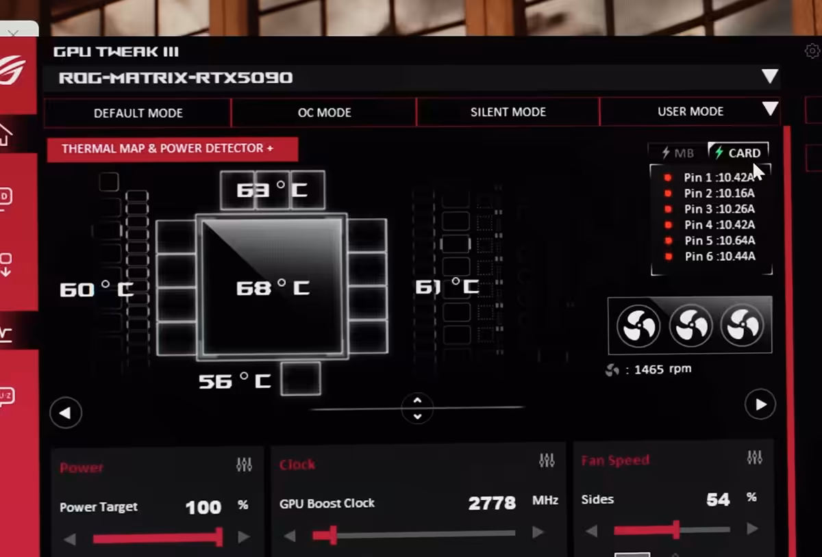 rog matrix rtx 5090 der8auer 750w 12v 2x6 1