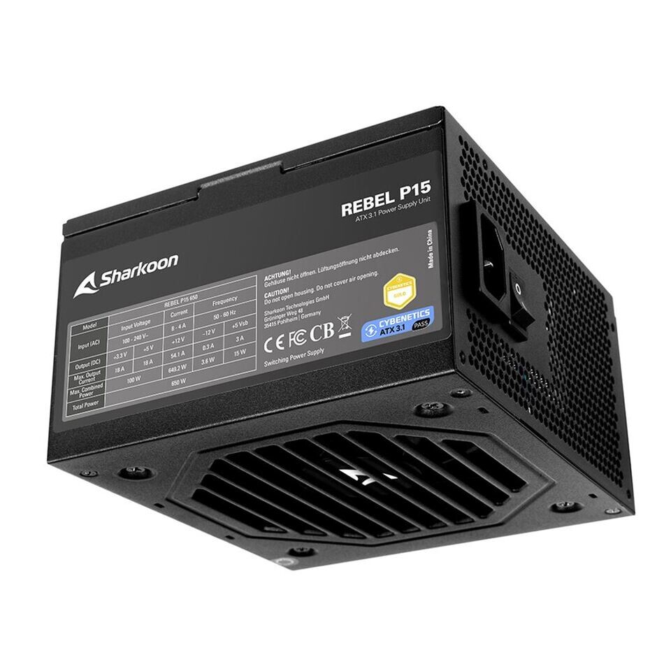 Alimentation Sharkoon Rebel P15 ATX 3.1 avec connecteur 12V-2x6, certification Cybenetics Gold, focus hardware PC