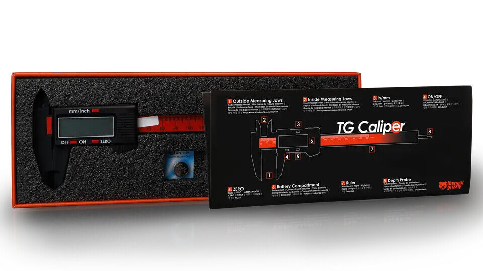 Pied à coulisse numérique Thermal Grizzly TG Caliper pour bricolage PC, mesure précision composants hardware, design compact noir