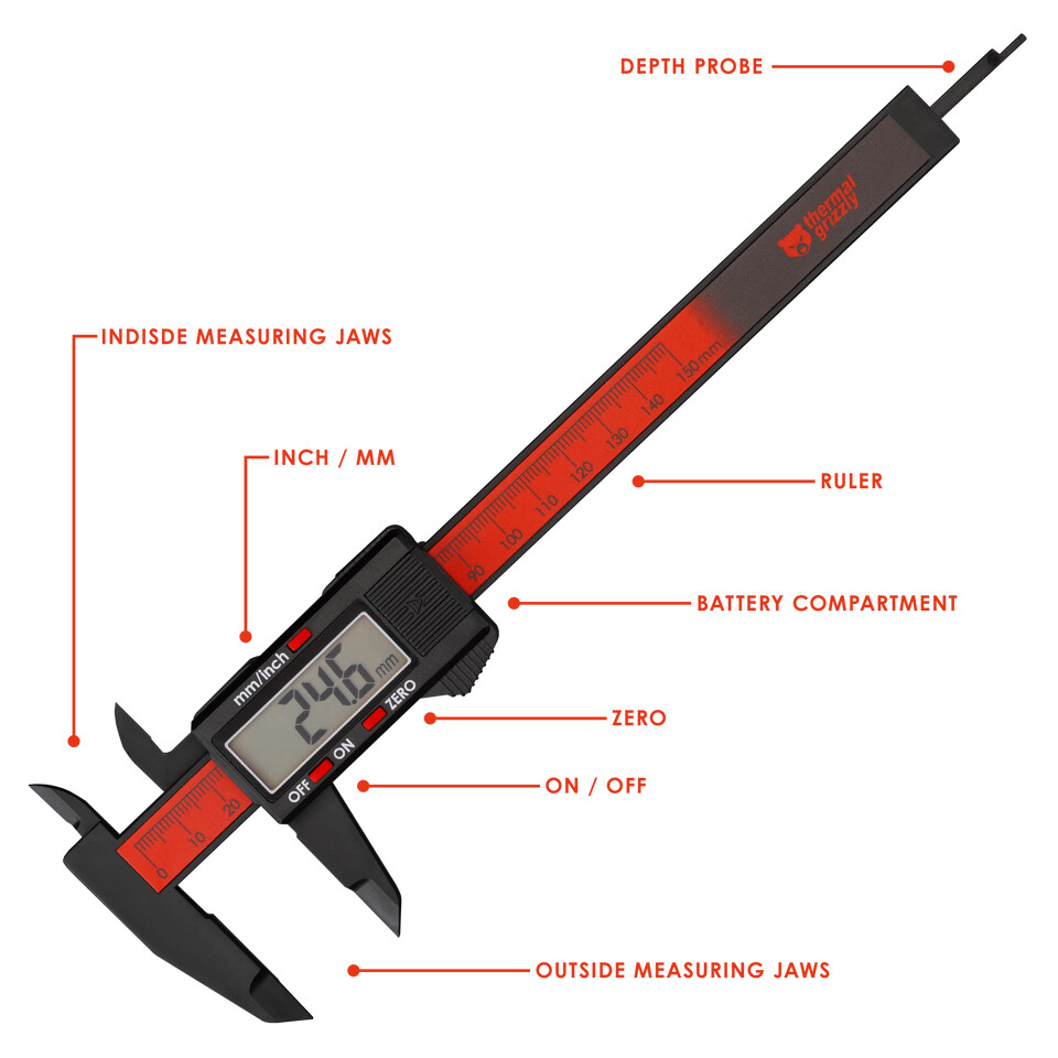 Pied à coulisse numérique Thermal Grizzly TG Caliper pour mesure thermique et modding PC, précision, bricolage hardware