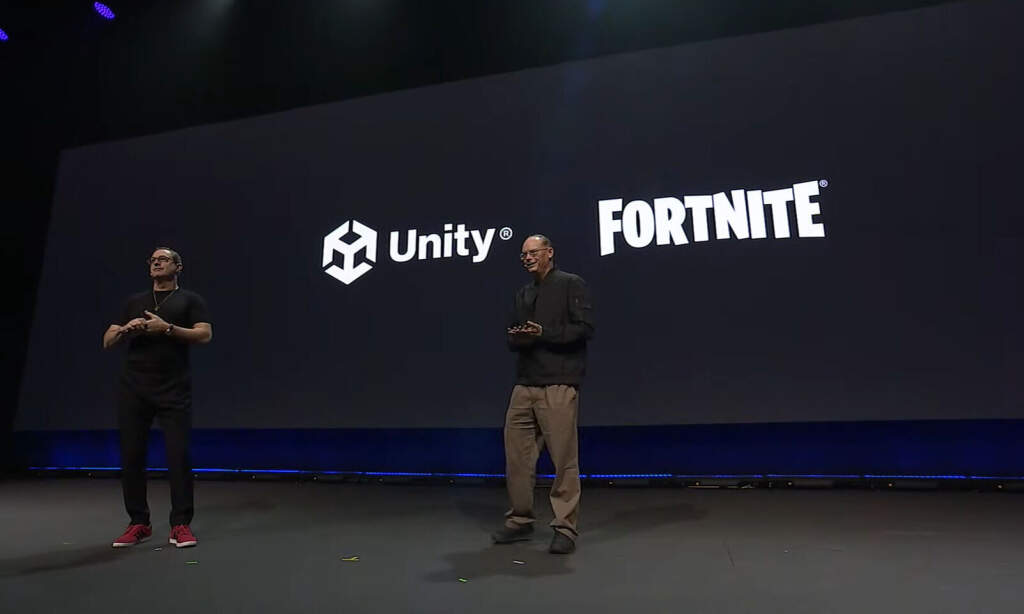 Unity et Epic s’allient : les jeux Unity publiables dans Fortnite, et le commerce Unity ouvert à Unreal 2 Logo Unity et Epic Games côte à côte sur fond technique, mention Fortnite, Unreal Engine, compatibilité moteur, développement jeu vidéo, pipeline asset