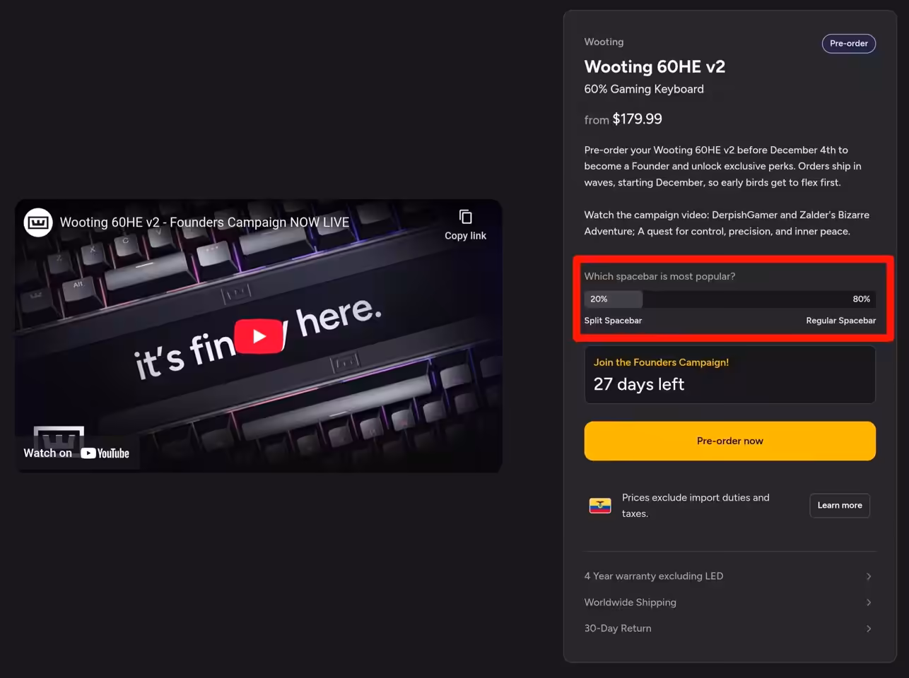 Wooting 60HE v2 en précommande : lancement confirmé, premières expéditions le 4 décembre 52 Clavier gaming Wooting 60HE v2 analogique, précommande, switchs Hall, faible latence, expéditions dès 4 décembre