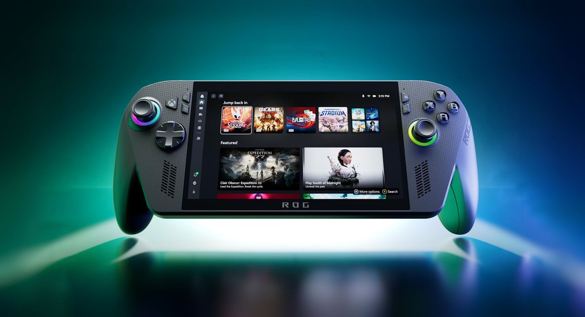 Interface Xbox Full Screen Experience affichée sur un PC handheld Windows montrant le menu et icônes de jeu