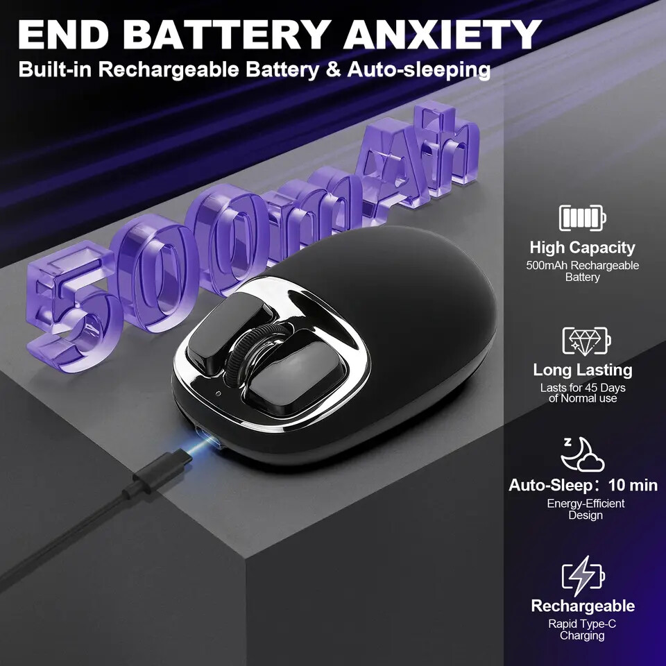 Yunzii C1 souris sans fil silicone douce triconnectée Bluetooth 5.0 RF USB-C capteur optique DPI réglable