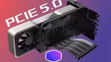 Support GPU vertical PCIe 5.0 Cooler Master en kit modulable avec câble 165 mm, vue du produit monté près d'une carte graphiq