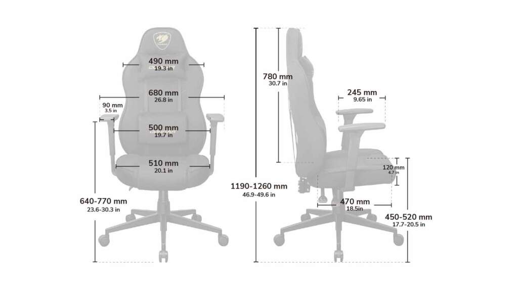 COUGAR Fusion One Gold F : le fauteuil polyvalent qui allie confort premium et esthétique raffinée 28 COUGAR Fusion One Gold F dimensions