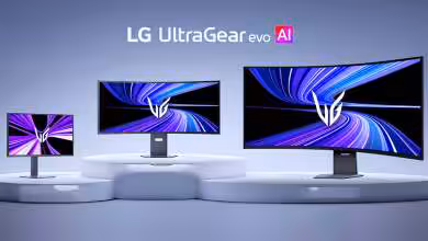 LG Moniteurs UltraGear evo ai 2026 photo montrant les 3 modèles de la nouvelle gamme 52, 39 et 27 pouces