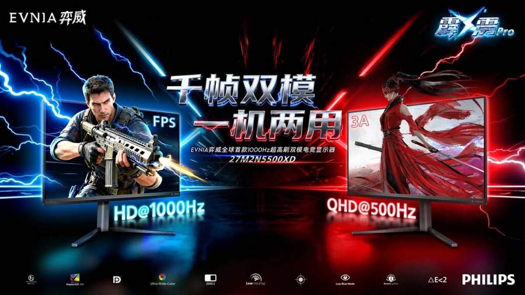 Philips Evnia 27M2N5500XD : 27 pouces, 500 Hz en 1440p et mode 1 000 Hz en 720p 2 Philips EVNIA 27M2N5500XD specs