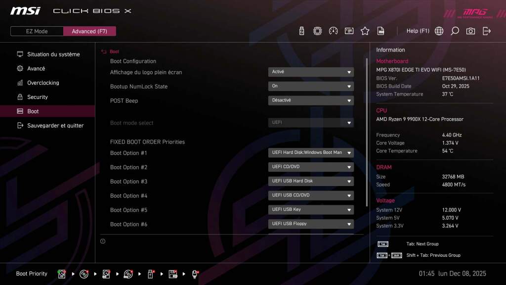 bios x870i edge ti evo MSI Boot [2025 12 08 01 45 05]