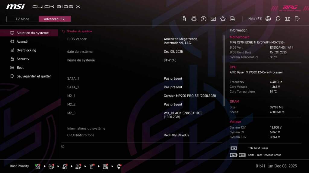 bios x870i edge ti evo MSI Situation du sys [2025 12 08 01 41 45]