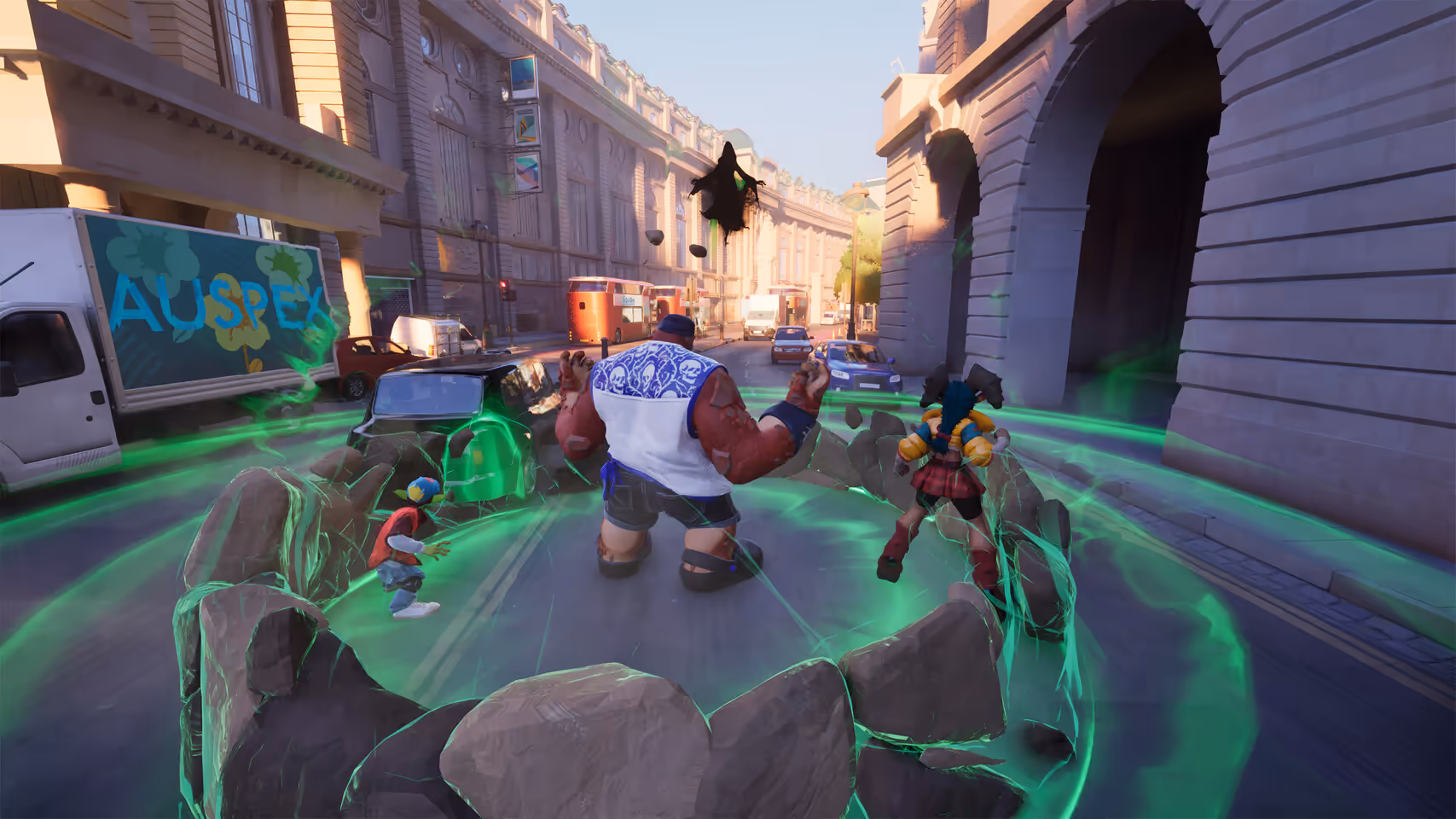 Capture d’écran de Cast Out sur PS5/PC montrant combat coopératif, effets de particules, rendu HDR, textures haute résolution et UI HUD