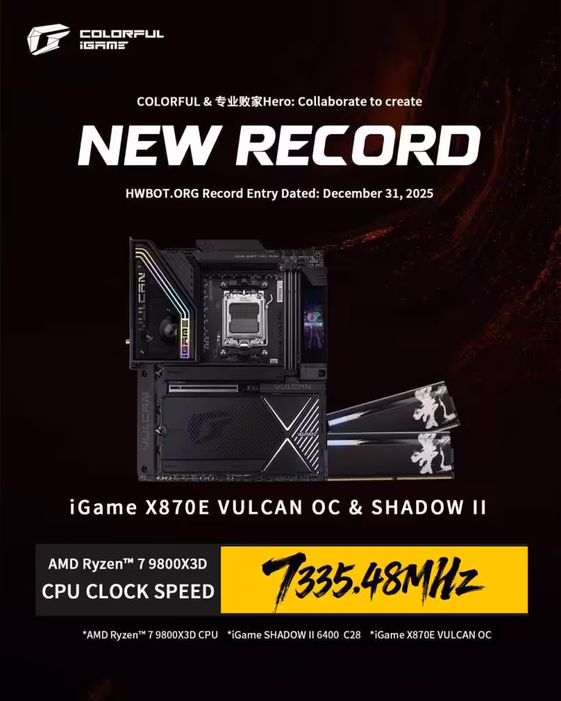 colorful ryzen 7 9800x3d oc record 7335mhz affiche