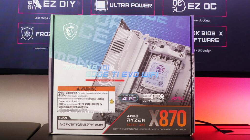 Test MSI MPG X870I Edge Ti EVO WiFi : la carte mère X870 Mini-ITX ultime ? 66 emballage de la mpg x870 i edge ti evo wifi face avant