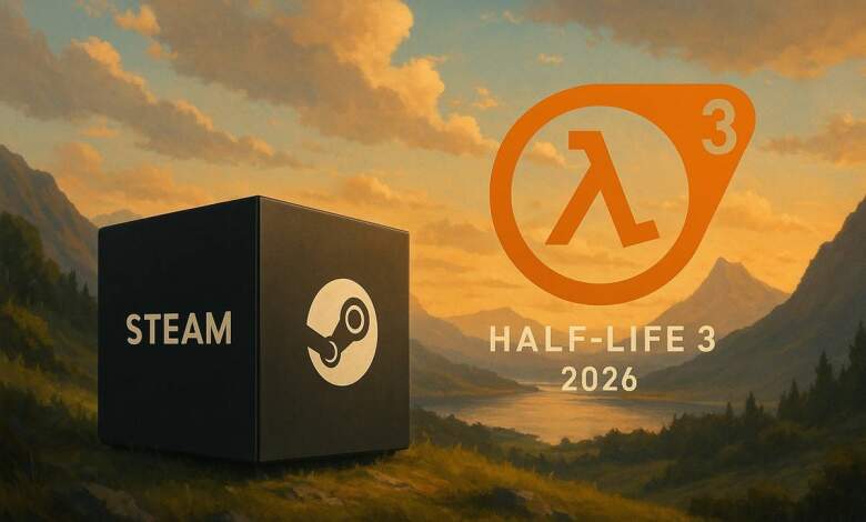 Half-Life 3 lié au lancement des Steam Machine : fenêtre printemps 2026 1 Illustration d'une Steam Machine noire et logo Half-Life 3 évoquant le lancement au printemps 2026 pour la franchise Valve