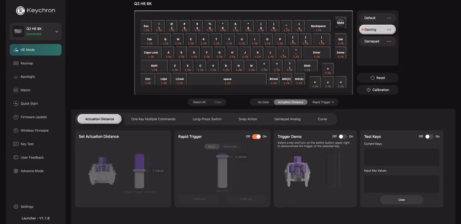 Keychron Q2 HE 8K : clavier gaming 65 % alu, switches magnétiques et 8 000 Hz 5 Clavier Keychron Q2 HE 65% aluminium, switches magnétiques hot-swap, polling 8000 Hz, clavier gaming compact