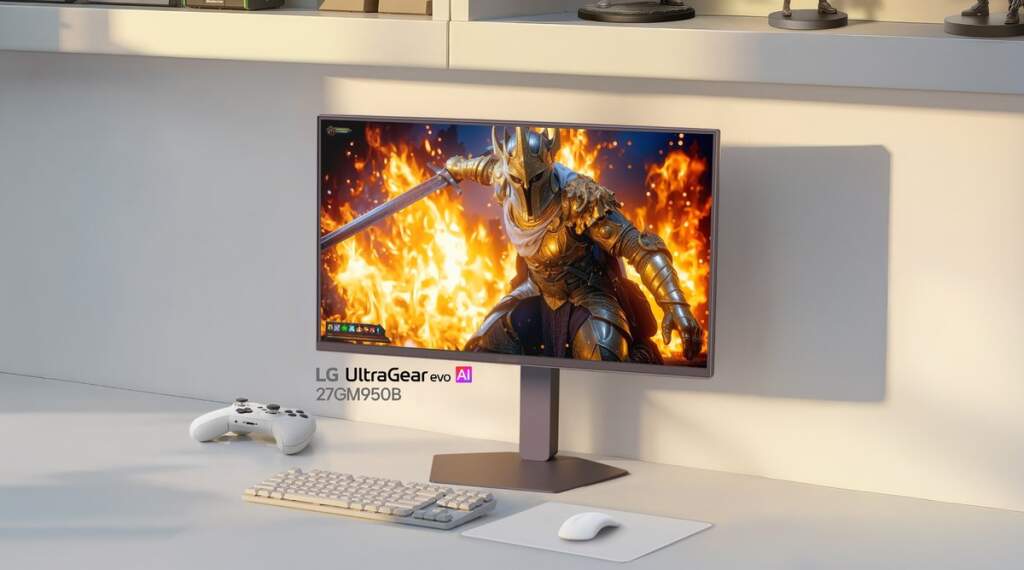 Vue du moniteur LG UltraGear evo 27 pouces 5K MiniLED présenté au CES, écran incurvé et design gaming