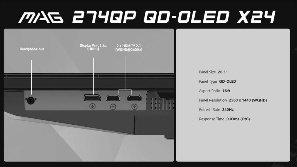 msi MAG 274QP QD OLED X24 connectique