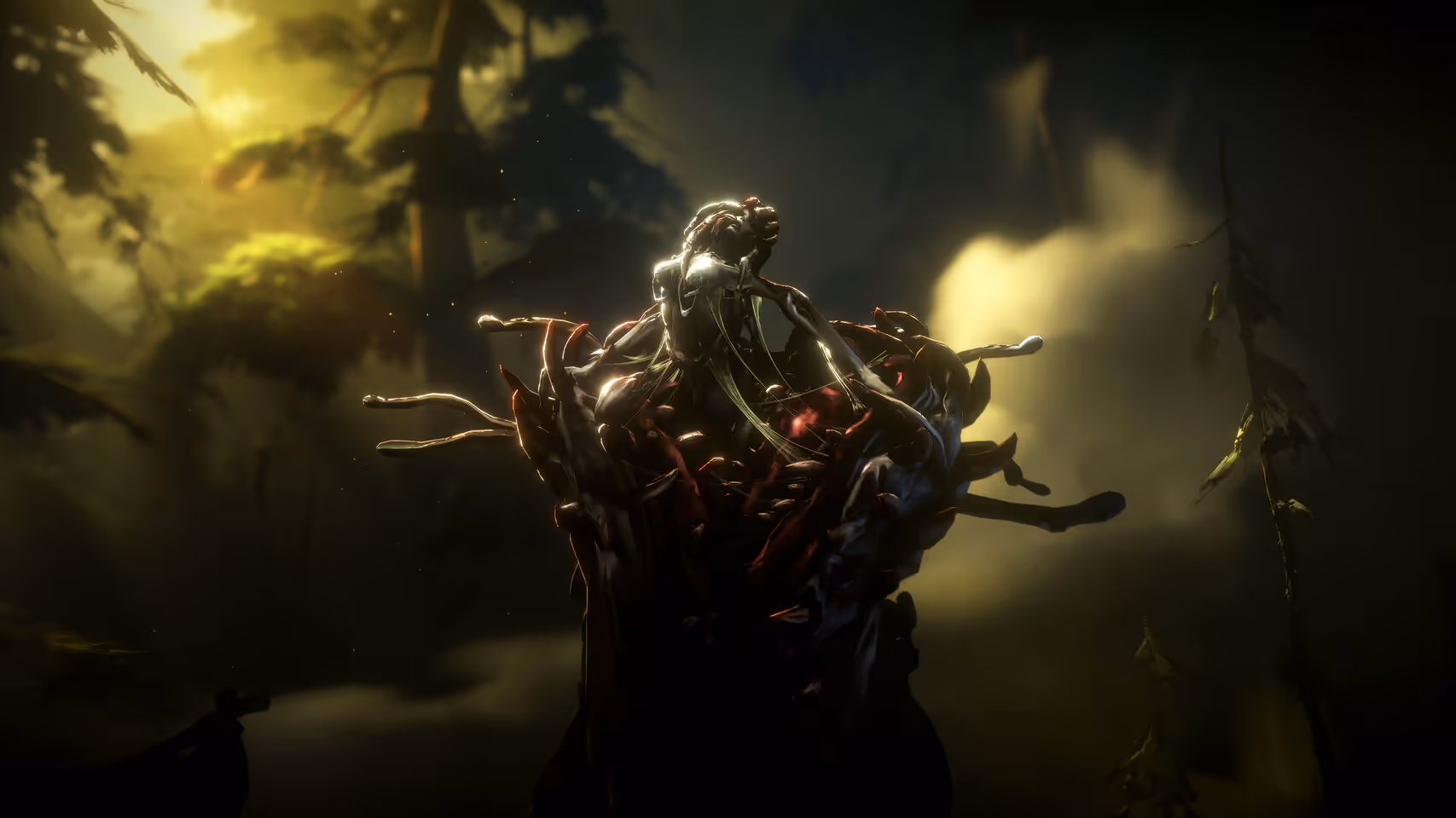 Capture d'écran coopérative de No Rest for the Wicked sur Steam montrant interface HUD, personnages, effets visuels et textures GPU intensives